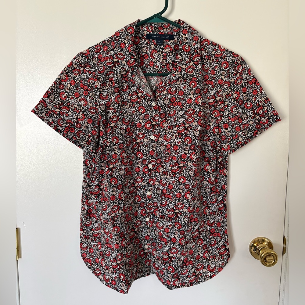 Tommy Hilfiger Red and Black Floral Shirt